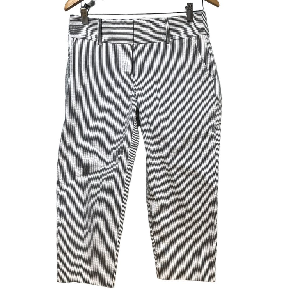 Ann Taylor Petite Blue White Striped Cropped Pants 4P Seersucker Trousers #465